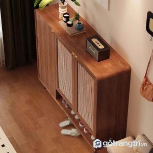 1 tủ giày nan mây gỗ màu óc chó