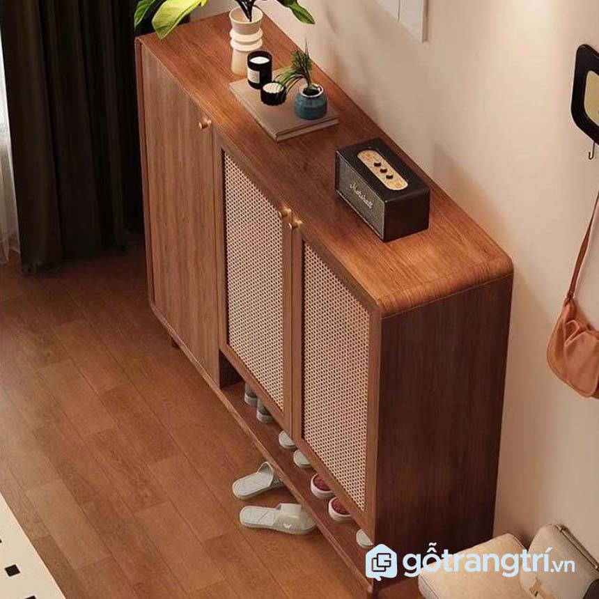 Tủ giày nan mây gỗ màu óc chó GHS-5292