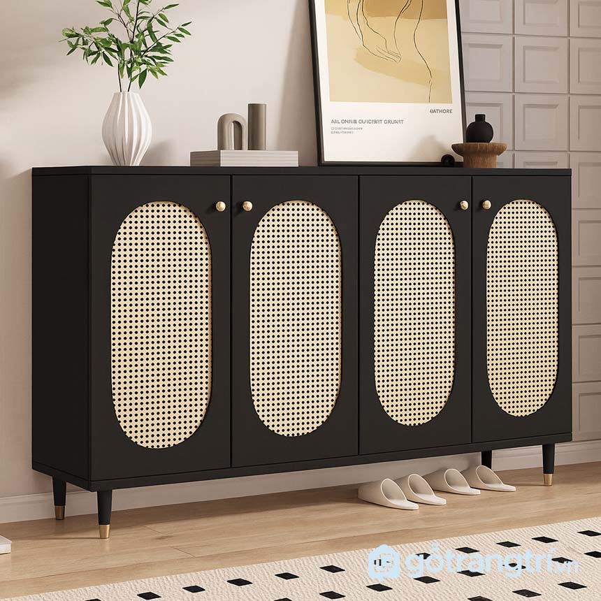 Tủ giày gỗ 3 cánh đan mây
