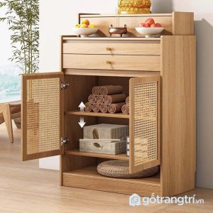 2 bàn thờ gỗ mây đan hiện đại