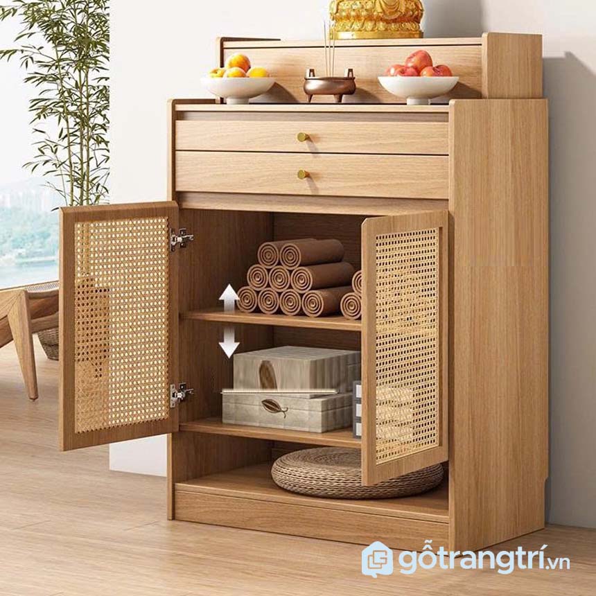 Bàn thờ gỗ mây đan hiện đại