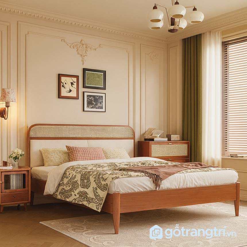 Giường gỗ hiện đại chân cao