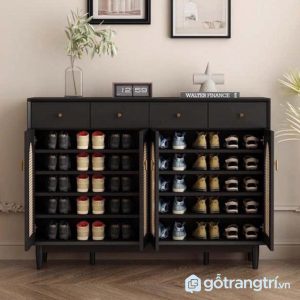 2 tủ giày gỗ cánh nan mây