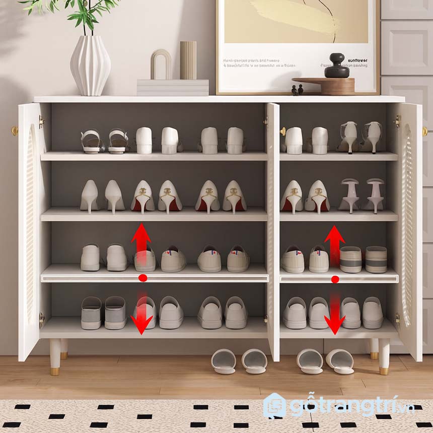 Tủ giày gỗ 3 cánh đan mây