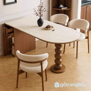 3 bàn ăn gỗ chân trụ tròn nghệ thuật
