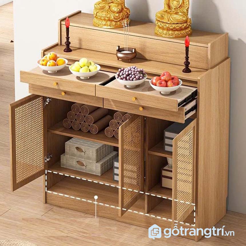 Bàn thờ gỗ mây đan hiện đại