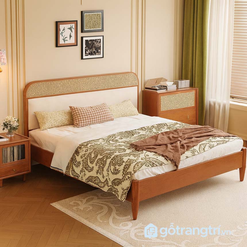Giường gỗ hiện đại chân cao