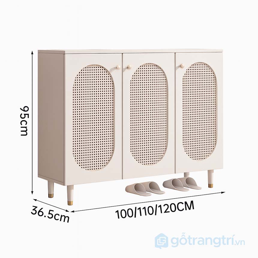 Tủ giày gỗ 3 cánh đan mây