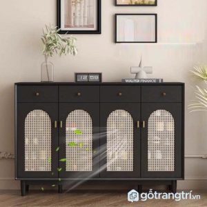 4 tủ giày gỗ cánh nan mây