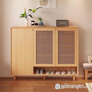 4 tủ giày nan mây gỗ màu óc chó