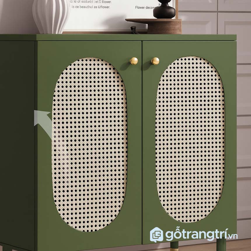 Tủ giày gỗ 3 cánh đan mây