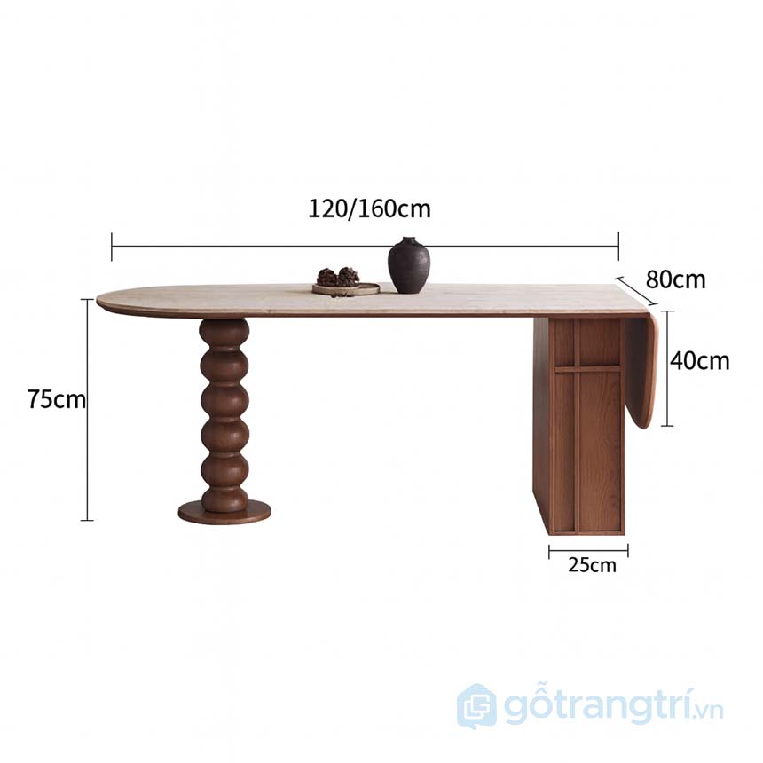 Bàn ăn gỗ chân trụ tròn nghệ thuật sang trọng và hiện đại GHS-42040
