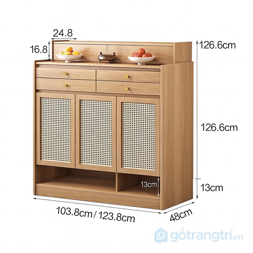 Bàn thờ gỗ mây đan hiện đại