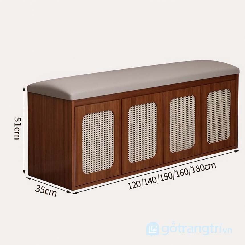 Ghế băng đựng giày gỗ màu óc chó GHS-5297