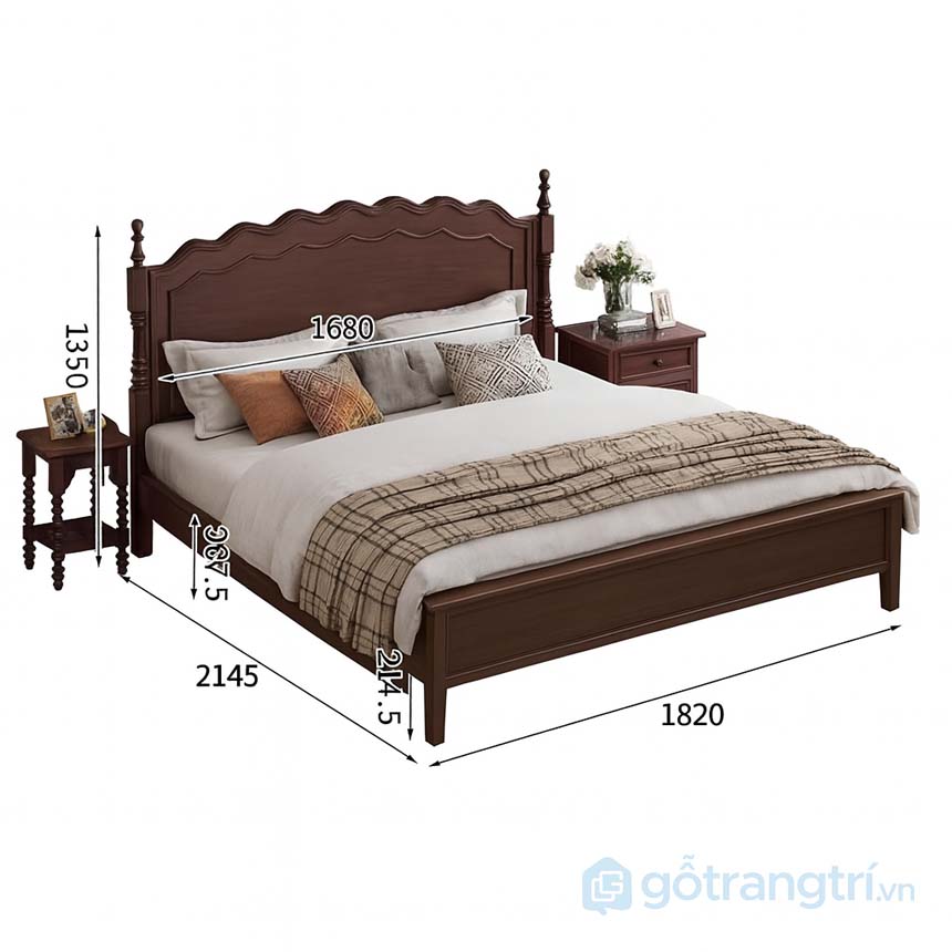 Giường ngủ gỗ tự nhiên tân cổ điển GHS-9386