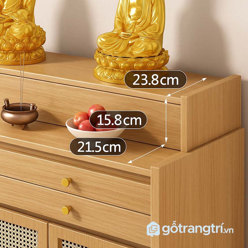 Bàn thờ gỗ mây đan hiện đại