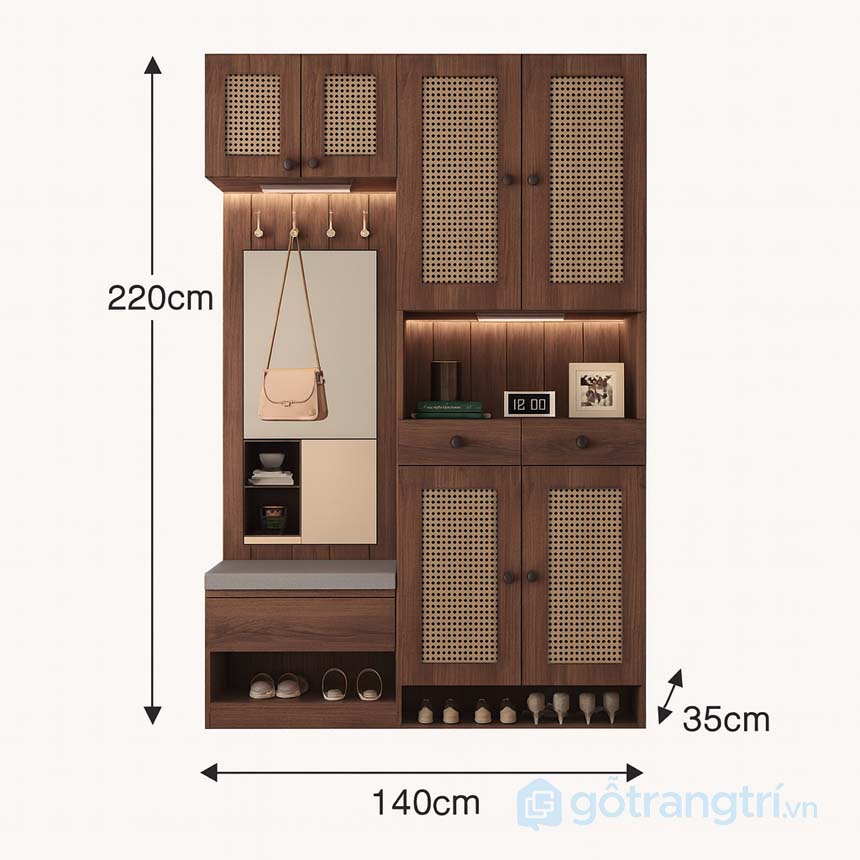 Tủ giày gỗ mây đan hiện đại sang trọng, tiện ích GHS-5311