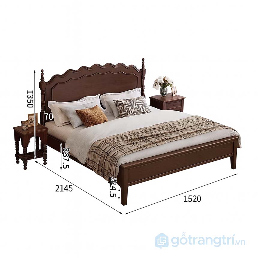 Giường ngủ gỗ tự nhiên tân cổ điển GHS-9386