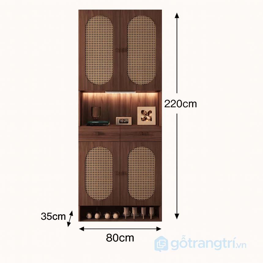 Tủ giày gỗ mây đan hiện đại sang trọng, tiện ích GHS-5311