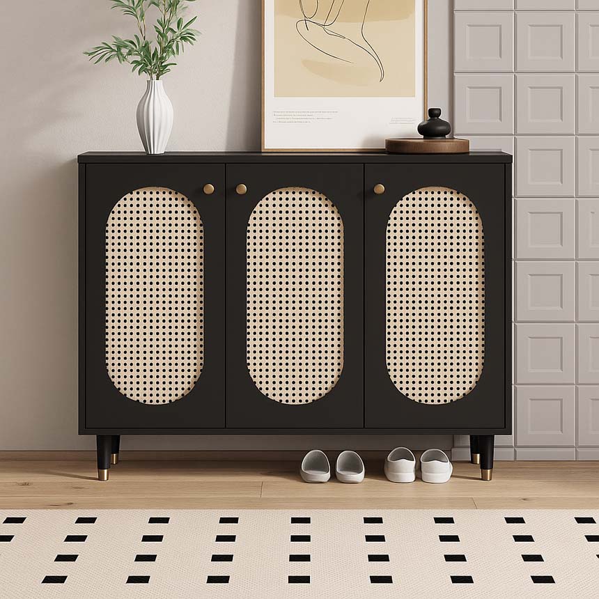 Tủ giày gỗ 3 cánh đan mây