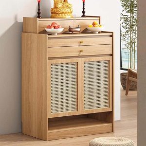 Bàn thờ gỗ mây đan hiện đại