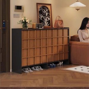 avar tủ giày gỗ màu óc chó nan mây