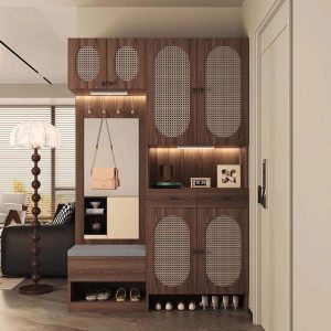 avar tủ giày gỗ mây đan hiện đại