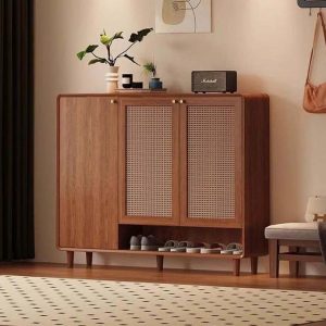 avar tủ giày nan mây gỗ màu óc chó