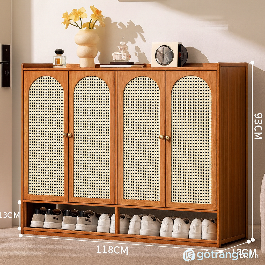 Tủ giày gỗ mây đan phong cách hiện đại, sang trọng GHS-52611