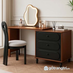 1 bàn trang điểm gỗ màu óc chó hiện đại