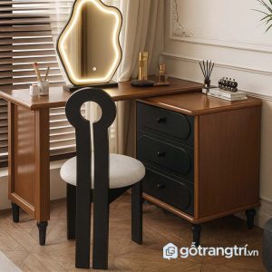 2 bàn trang điểm gỗ màu óc chó hiện đại