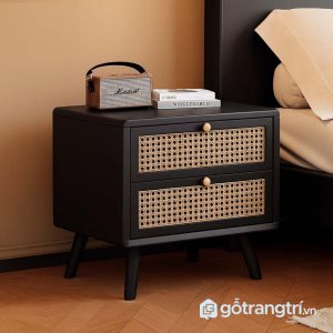 2 tủ đầu giường gỗ mây đan