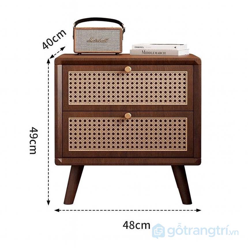 Tủ đầu giường gỗ mây đan sang trọng, tiện dụng GHS-55001