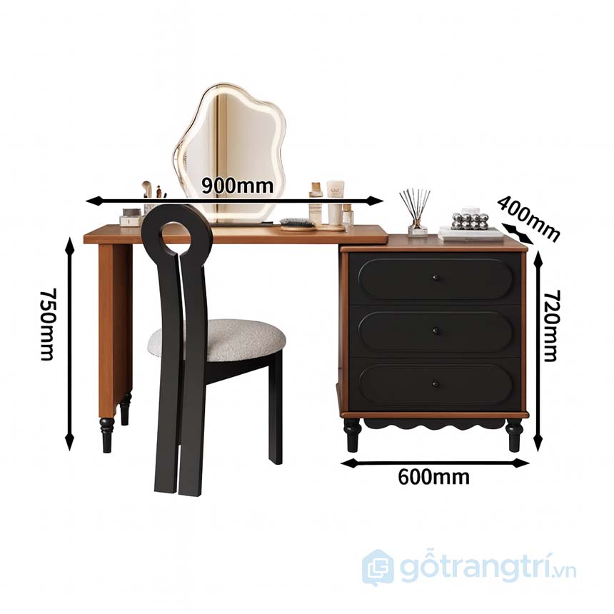 Bàn trang điểm gỗ màu óc chó hiện đại