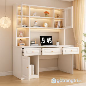 1 bàn học liền tủ & kệ sách