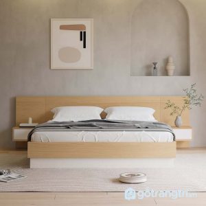 1 giường ngủ gỗ hiện đại tối giản