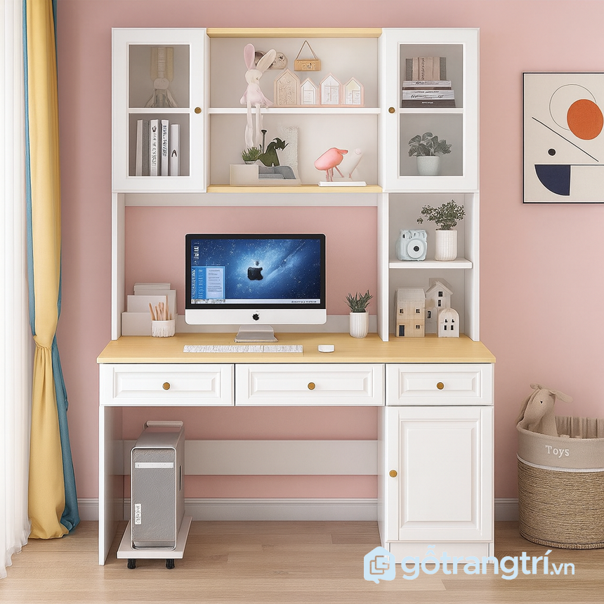 Bàn học liền tủ & kệ sách