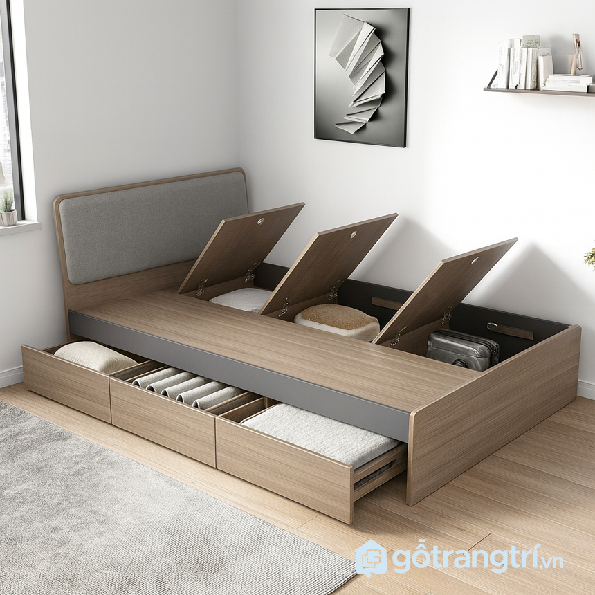 Giường ngủ có ngăn kéo &#038; tủ quần áo liền bàn học GHS-9410