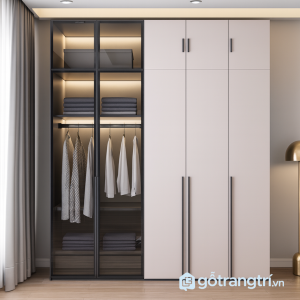 2 tủ quần áo kết hợp kệ trang trí