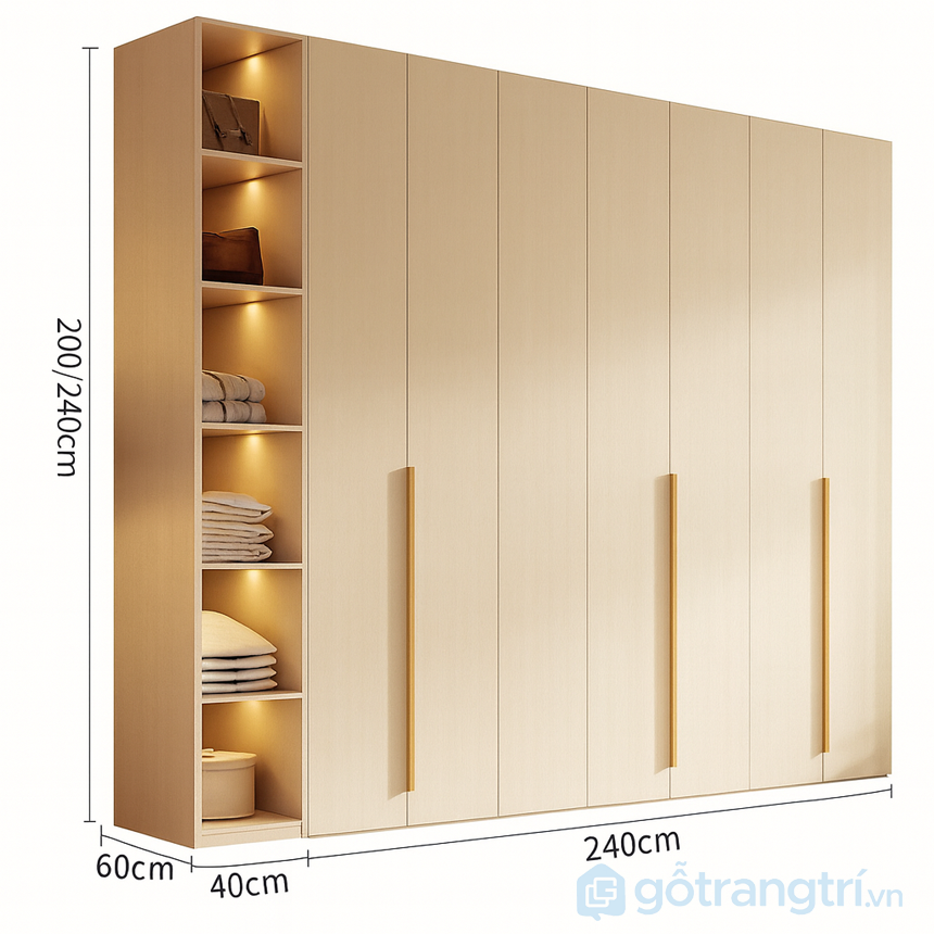 Tủ quần áo kết hợp kệ trang trí