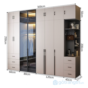 3 tủ quần áo kết hợp kệ trang trí