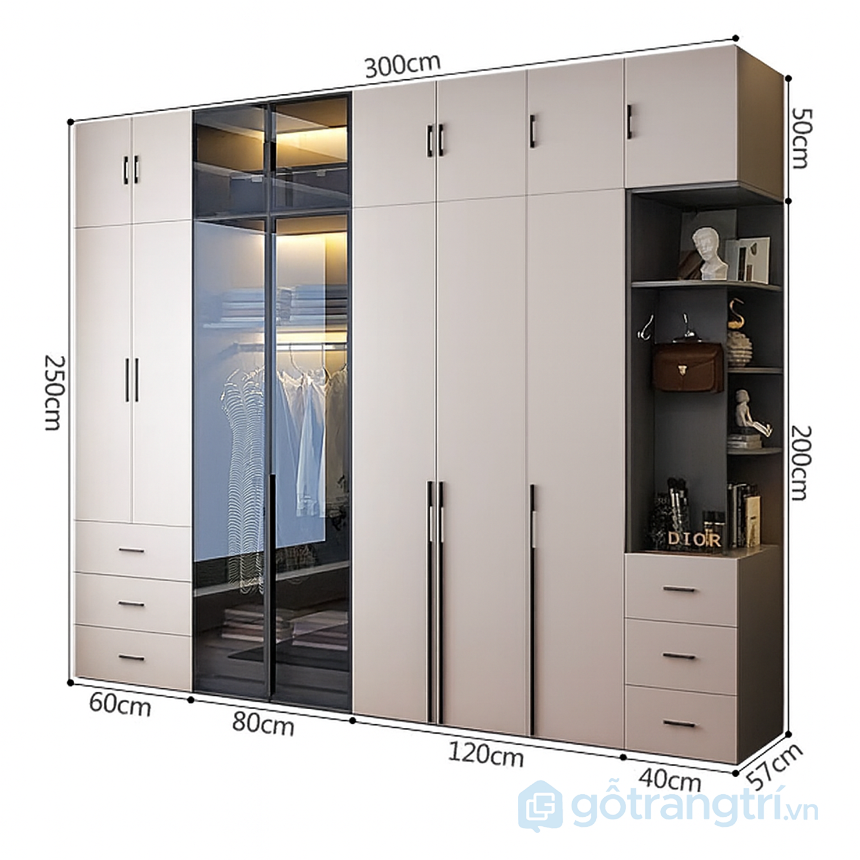 Tủ quần áo kết hợp kệ trang trí GHS-55008