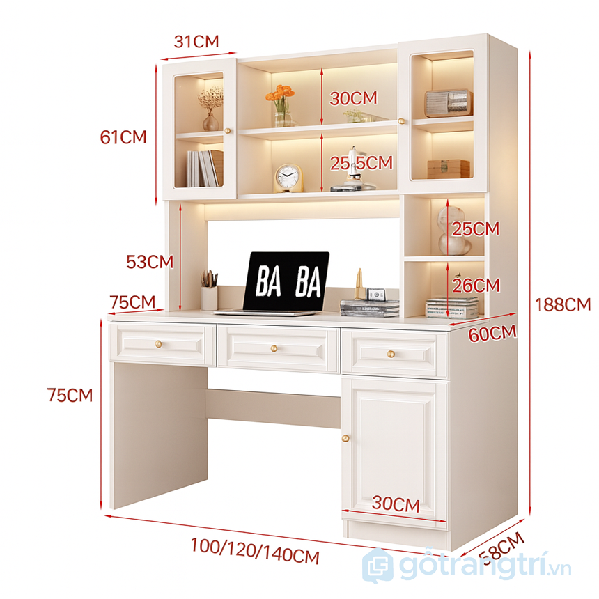 Bàn học liền tủ & kệ sách