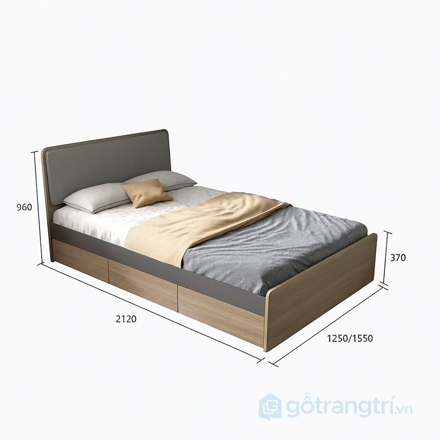 Giường ngủ có ngăn kéo &#038; tủ quần áo liền bàn học GHS-9410