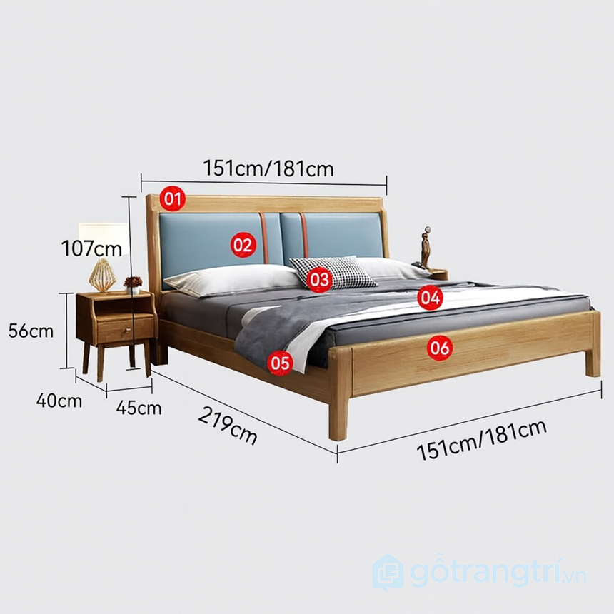 Giường ngủ gỗ tự nhiên hiện đại GHS-9400
