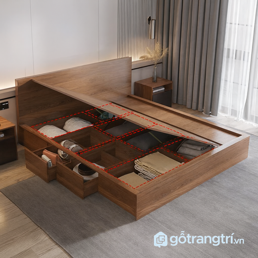 Bộ nội thất phòng ngủ hiện đại tích hợp lưu trữ