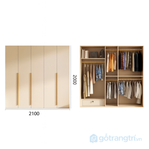 5 tủ quần áo kết hợp kệ trang trí