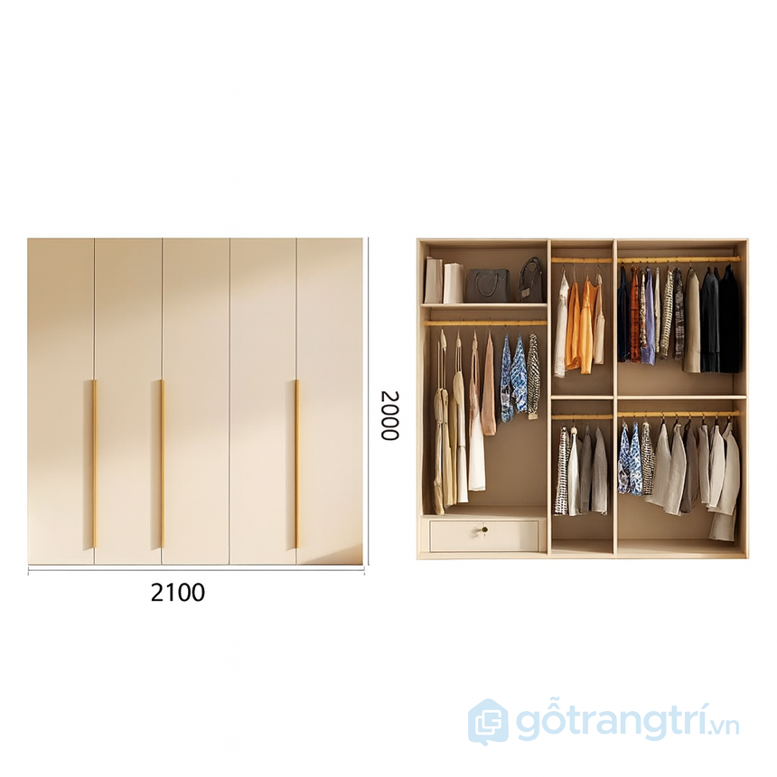 Tủ quần áo kết hợp kệ trang trí