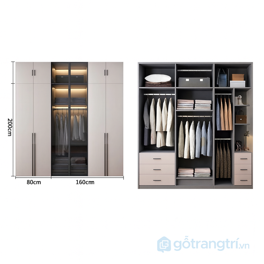 Tủ quần áo kết hợp kệ trang trí GHS-55008