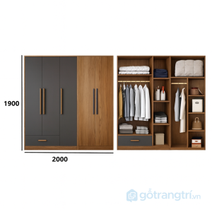 6 tủ quần áo 4 cánh thiết kế tối giản